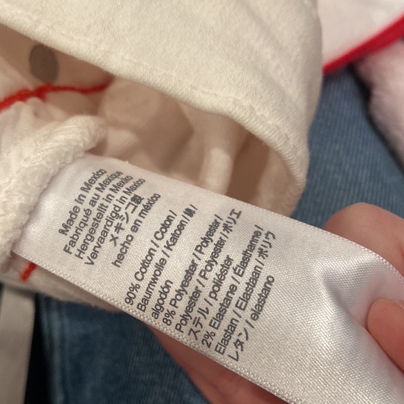 Madewell Slim Straight White Jeans with Red Ribbon Striped Detailing - Picture 5 of 5